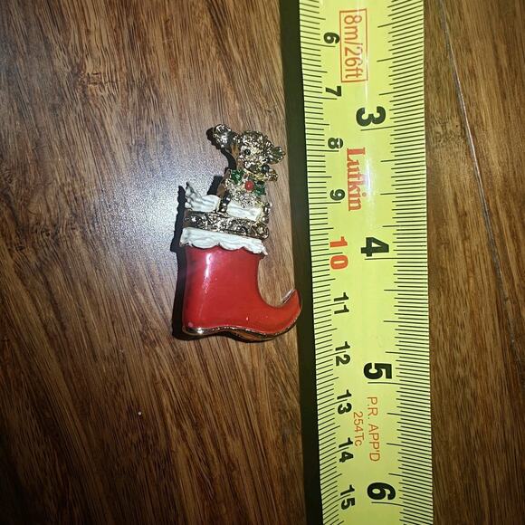 Gerry's Christmas Poodle in Red Stocking Brooch 1 5/8 Inch Puppy Dog Enamel Pin - Picture 2 of 7